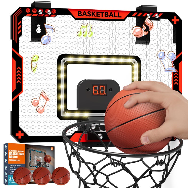 BATURU Basketball Hoop Over Door Indoor Mini Basketball Hoop with LED Lights Sound Scoreboard Cool Sports Gifts for Boys Ages 610 - Image 3
