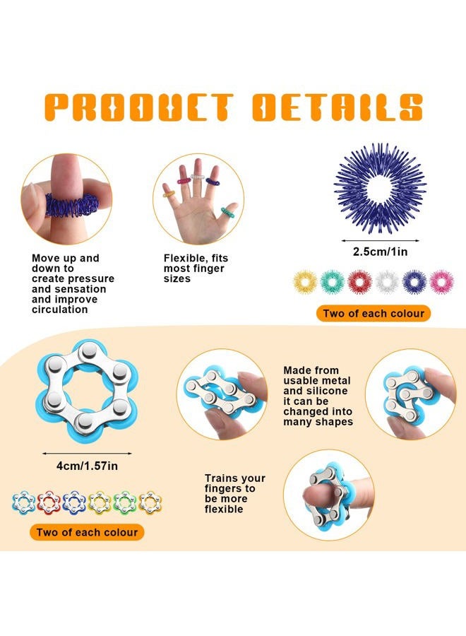 Jexine 48 Pcs Fidget Toys Stress Relief Sensory Toys, Include Sensory Rings Finger Fidget Ring Roller Chain 6 Wheeled Bike Chain Fidget and Soothing Marble Fidget Toy for Adult Teen Adhd Autism - Image 2