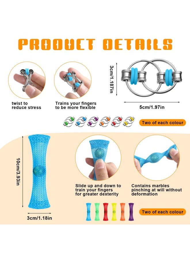 Jexine 48 Pcs Fidget Toys Stress Relief Sensory Toys, Include Sensory Rings Finger Fidget Ring Roller Chain 6 Wheeled Bike Chain Fidget and Soothing Marble Fidget Toy for Adult Teen Adhd Autism - Image 3