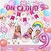 BEOXAGAR On Cloud 9 Birthday Party Decorations On Cloud 9 Birthday Party Supplies Balloon Arch Backdrop Cake Topper Plates Napkins for 9 Year Old Girl 9th Party Decorations - Image 4