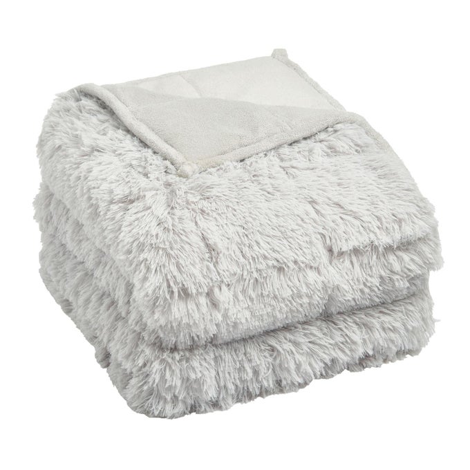 FLUFFY LONG FLEECE SHAGGY CORAL SENSORY ADULTS WEIGHTED BLANKET REVERSIBLE SLEEP THROW SILVER 150 X 200CM 8KG SBWEFLUSI02 SILVER GREY 150 X 200CM 8KG176LB