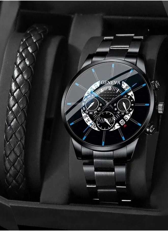 Geneva - Men's Stainless Steel Analog Watch Set - Image 1