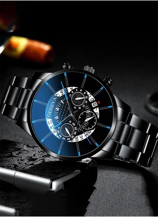 Geneva - Men's Stainless Steel Analog Watch Set - Image 1