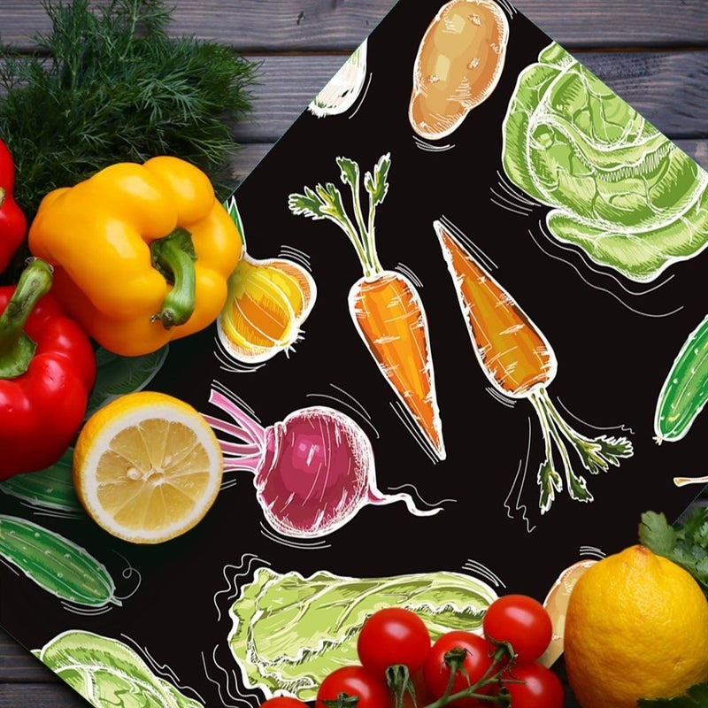 Glass Cutting Board and Serving Board with Vegetable Pattern