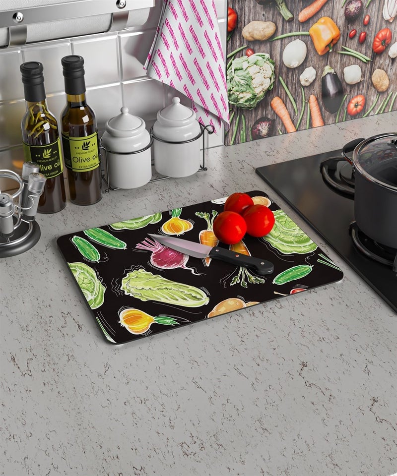 Glass Cutting Board and Serving Board with Vegetable Pattern