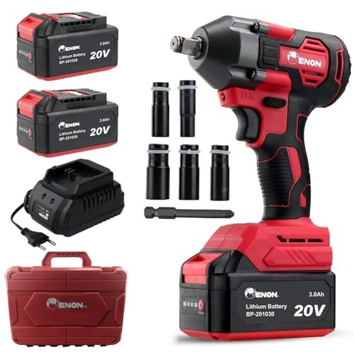 Enon 20V - 1/2" Cordless Impact Wrench Kit, 410Nm Torque, Powerful Motor, 2x3.0Ah Batteries, 5 Wrench Sockets, F/R, Brushless, Woodworking Tool, Drill, Screwdriver, 6 Month Warranty (XE-BL2032) - Image 1