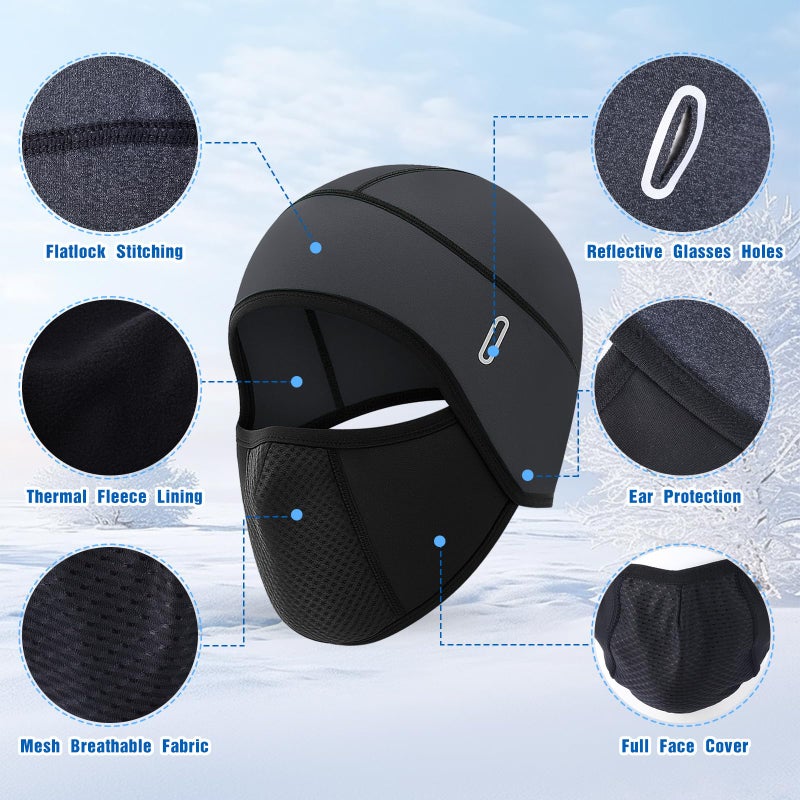 Cutecrop 3 Pack Winter Skull Cap Helmet Liner with Glasses Holes Thermal Cycling Hat for Men Women (Balck,Blue,Grey) - Image 3