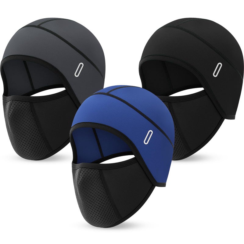 Cutecrop 3 Pack Winter Skull Cap Helmet Liner with Glasses Holes Thermal Cycling Hat for Men Women (Balck,Blue,Grey) - Image 1