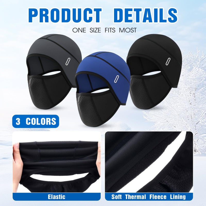 Cutecrop 3 Pack Winter Skull Cap Helmet Liner with Glasses Holes Thermal Cycling Hat for Men Women (Balck,Blue,Grey) - Image 2
