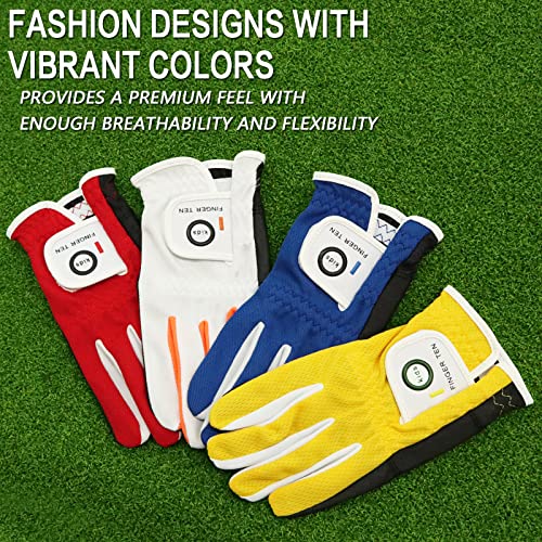 FINGER TEN Golf Gloves Junior Kids Youth Toddler Boys Girls Left Hand Right Hand Dura Feel White Blue Red Yellow Golf Glove Extra Value 2 Pack Age 4-11 Years Old (Small(Age 2-4) Red, Worn on Right Hand) - Image 5