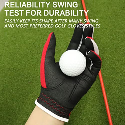 FINGER TEN Golf Gloves Junior Kids Youth Toddler Boys Girls Left Hand Right Hand Dura Feel White Blue Red Yellow Golf Glove Extra Value 2 Pack Age 4-11 Years Old (Small(Age 2-4) Red, Worn on Right Hand) - Image 3