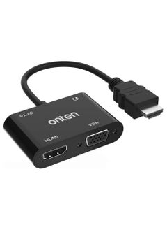 HDMI to VGA HDMI Adapter, HDMI Splitter 1 HDMI in VGA HDMI 2 Out , HDMI to HDMI VGA Adapter for Computer, Desktop, Laptop, PC, Monitor