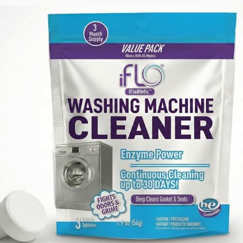 iFLO Washing Machine Cleaner Tablets – Powerful Washer Machine Cleaning and Deodorizer Tablets for Front Load, Top Load, and High-Efficiency Washer Cleaner, 3 Pack - Image 1