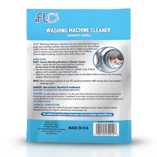 iFLO Washing Machine Cleaner Tablets – Powerful Washer Machine Cleaning and Deodorizer Tablets for Front Load, Top Load, and High-Efficiency Washer Cleaner, 3 Pack - Image 2