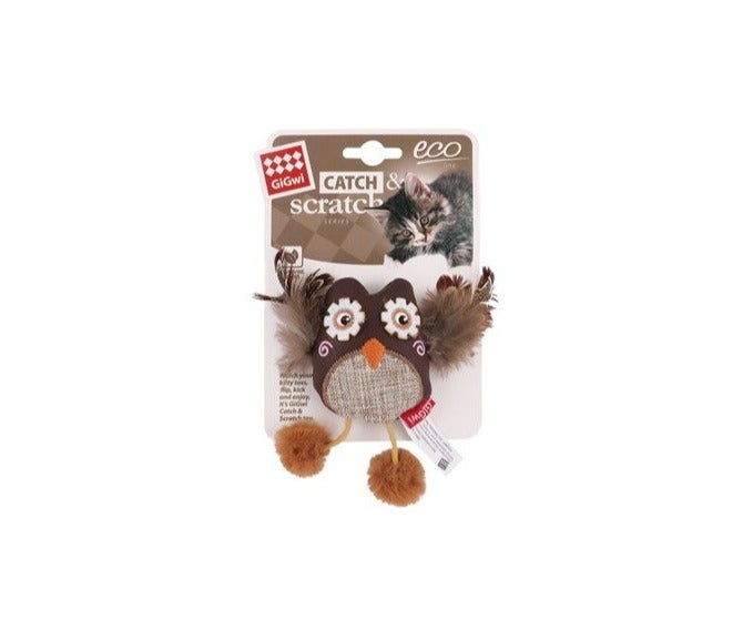Gigwi Catch & Scratch Brown Owl Plush Cat Toy with Silvervine , 1 pcs