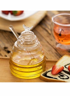 Y&D Honey Jar with Dipper and Lid, Bee Pot Lid for Storage by Paulsway, 17oz Glass Beehive Pot, Containers Holder Home Kitchen, Clear  - Image 1
