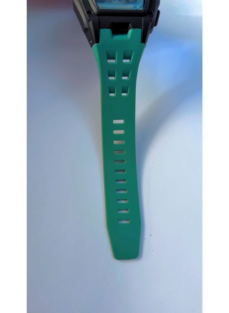 TOMI Sporty Square Digital Watch with Vibrant Teal Green Silicone Strap – Black & Teal - Image 2