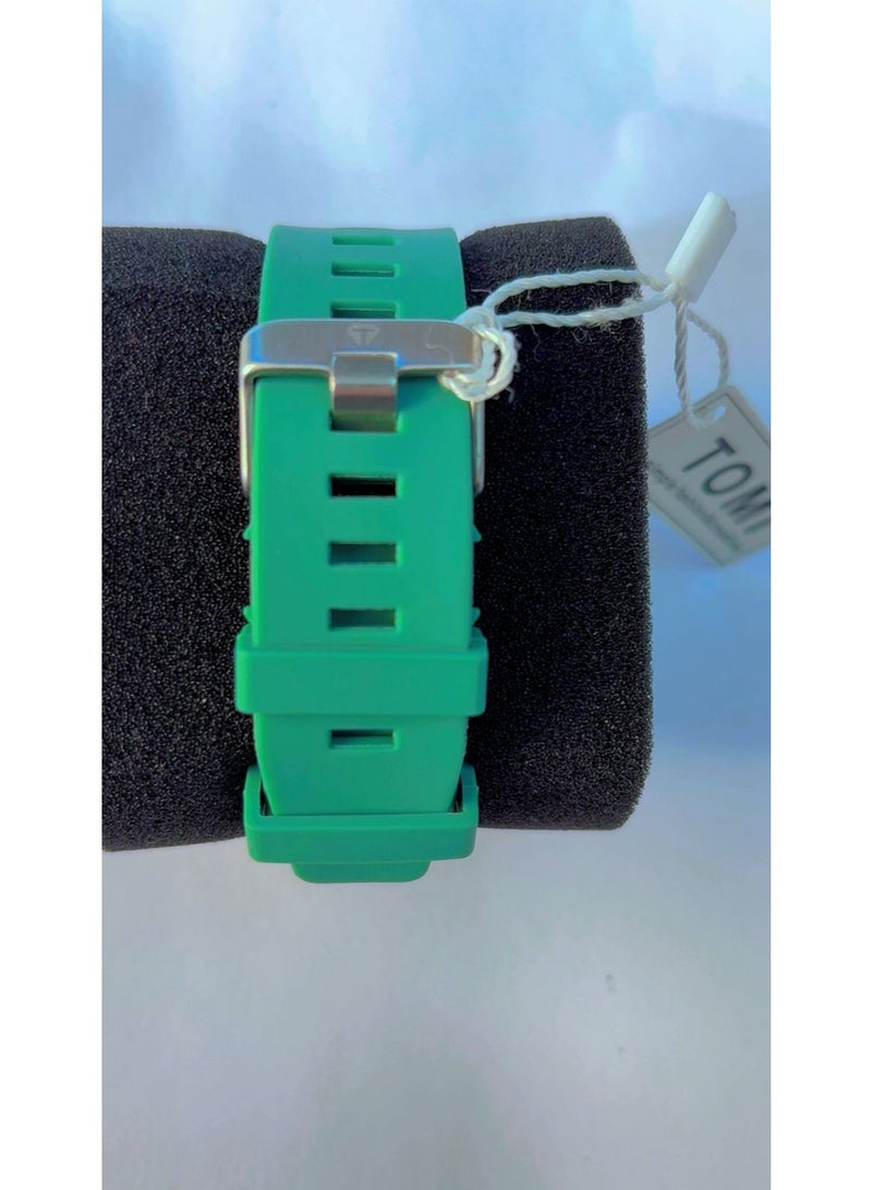 TOMI Sporty Square Digital Watch with Vibrant Teal Green Silicone Strap – Black & Teal - Image 5