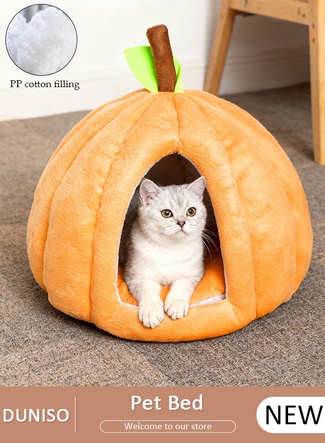 DUNISO أسرّة قطط على شكل قرع، منزل دافئ للقطط، كهف قطط ناعم ومريح، عش دافئ للحيوانات الأليفة داخل المنزل، تصميم مغلق بالكامل، رغوة سميكة لعزل الضوضاء الزائدة، مناسب للحيوانات الأليفة - Image 1