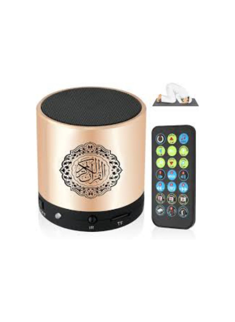Generic Digital and portable Quran recitation speaker, MP3 player with remote and USB rechargeable, 8GB storage capacity, FM radio, features 18 recitations and 15 translations of the meanings of the Quran in color gold  - Image 2