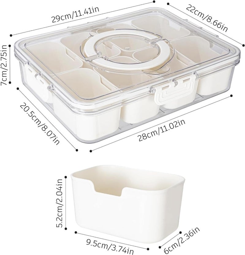 WACOI Divided Snack Serving Tray with Lid and Handle travel Snackle Box Charcuterie Container Portable Storage Organizer for Candy, Fruits, Nuts, Snacks 1Pack White - Image 2