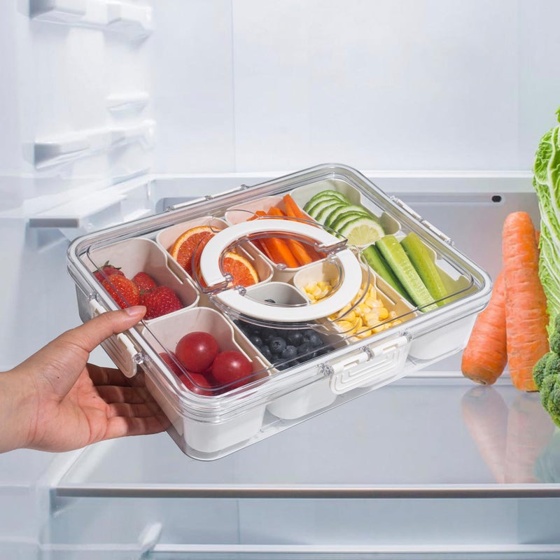 WACOI Divided Snack Serving Tray with Lid and Handle travel Snackle Box Charcuterie Container Portable Storage Organizer for Candy, Fruits, Nuts, Snacks 1Pack White - Image 5