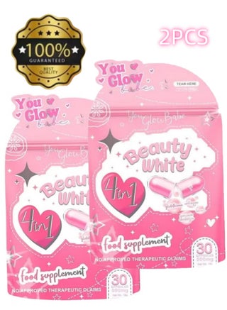 Beauty White 4-in-1 Skin Supplement Twin Pack - 2 x 30 Capsules | Glutathione + Collagen + Vitamins