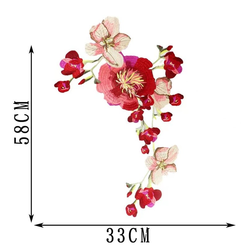 FJTANG 1pcs Beautiful Flower Large Water Soluble Embroideried Fabric National Trend Applique Patch Sew Clothes Accessories (Red E) - Image 2