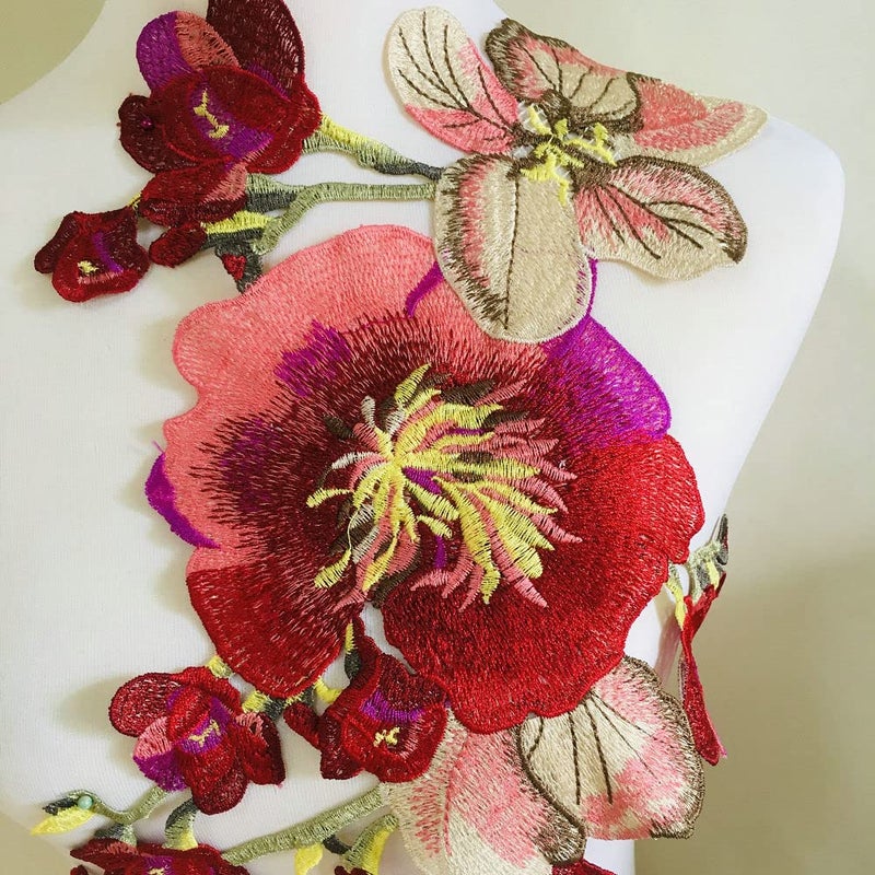 FJTANG 1pcs Beautiful Flower Large Water Soluble Embroideried Fabric National Trend Applique Patch Sew Clothes Accessories (Red E) - Image 4