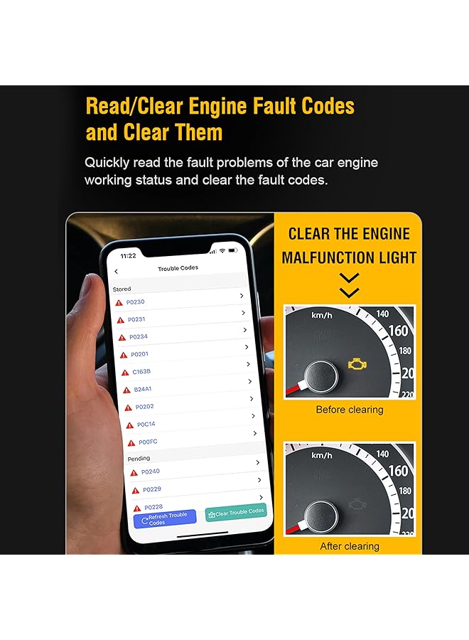 كاست ويف ماسح ضوئي OBD2 بتقنية بلوتوث 4.0، أداة تشخيص تلقائي لاسلكية، تطبيق ماسح OBD2 للسيارة، اتصال تلقائي بالهاتف، مسح/إعادة تعيين قارئ رمز خطأ محرك السيارة، أداة تشخيصية لنظامي التشغيل iOS/Android - Image 2