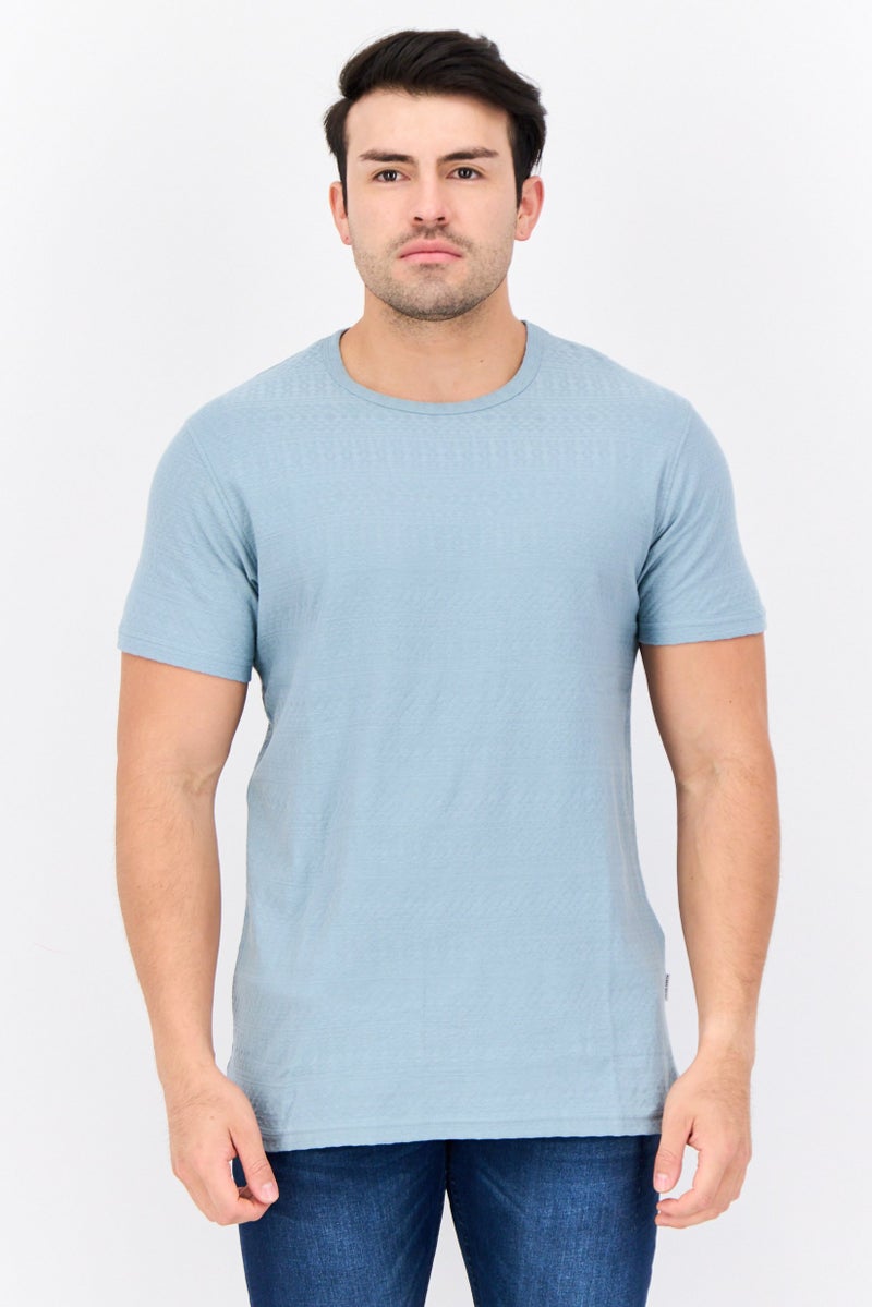 Peter Werth Men Crew Neck Short Sleeves Textured T-Shirt, Stone Blue - Image 1