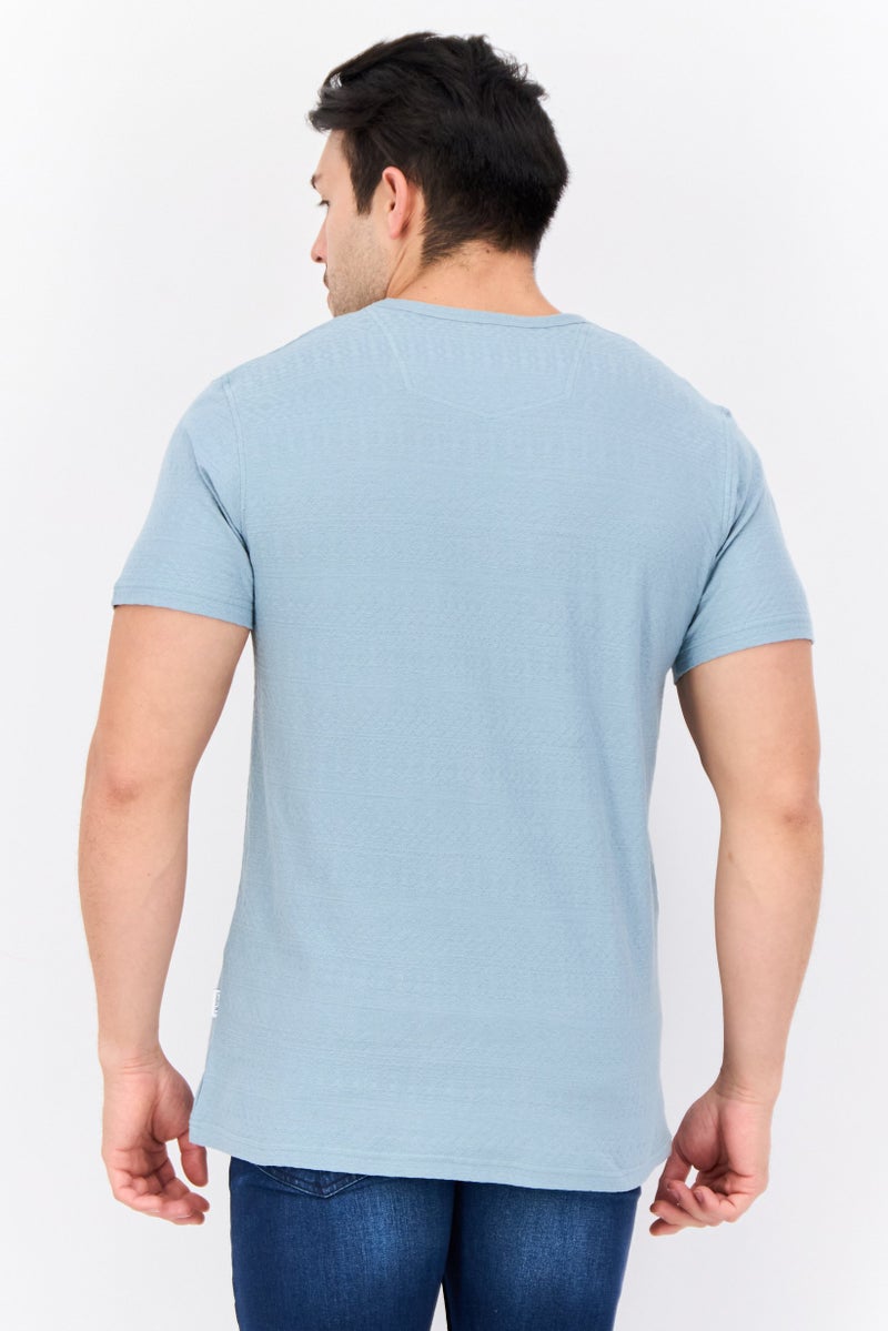 Peter Werth Men Crew Neck Short Sleeves Textured T-Shirt, Stone Blue - Image 4