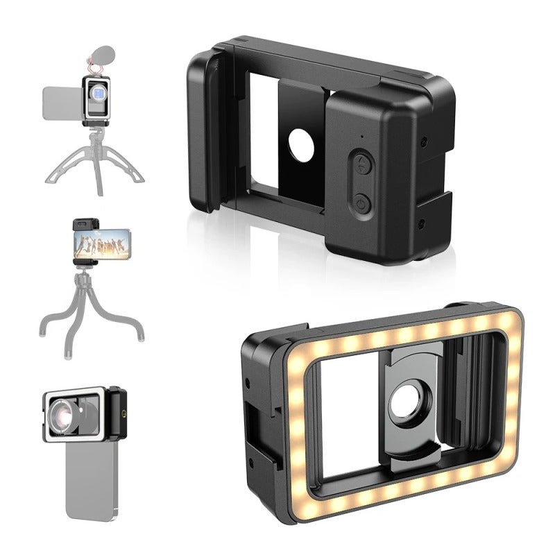 Cell Phone Lens Attachment: Black All-in-One Design - Versatile 17mm+37mm Dual-Threaded Interface Phone Clamp With High-Brightness 40 LED Beads for Low-Light Photo, Video Creation and Tripod Mounting - Image 2