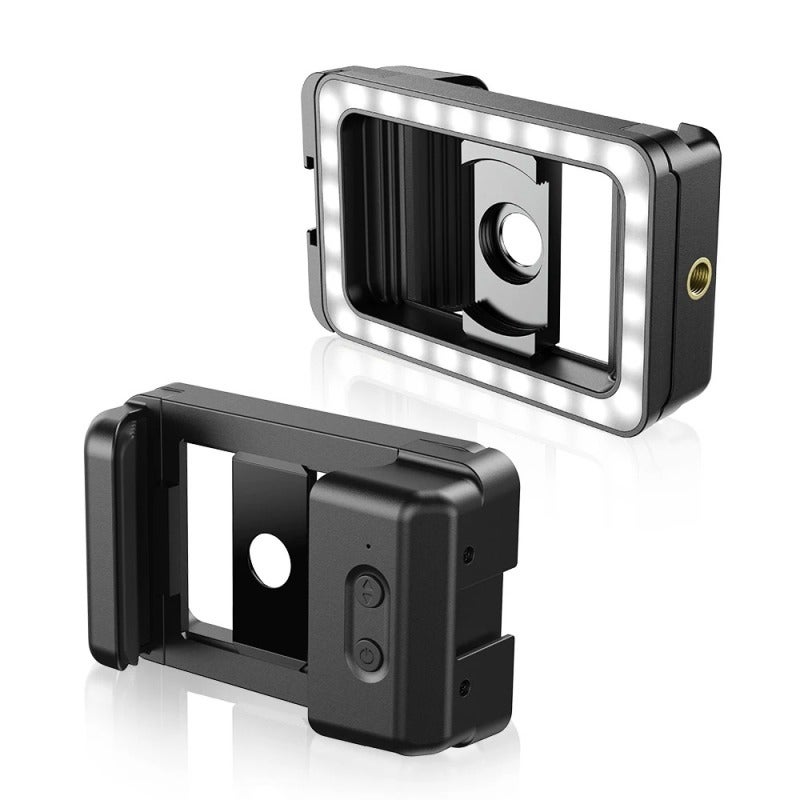 Cell Phone Lens Attachment: Black All-in-One Design - Versatile 17mm+37mm Dual-Threaded Interface Phone Clamp With High-Brightness 40 LED Beads for Low-Light Photo, Video Creation and Tripod Mounting - Image 1