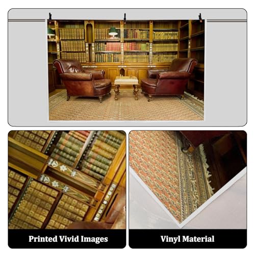 AOFOTO 8x6ft Vintage Luxury Study Bookshelf Backdrop Photography Home Office Two Sofa Business Conversation Room Bookcase Retro Books Shelves Bookrack Background for Videos YouTube Photos Prop Vinyl - Image 4