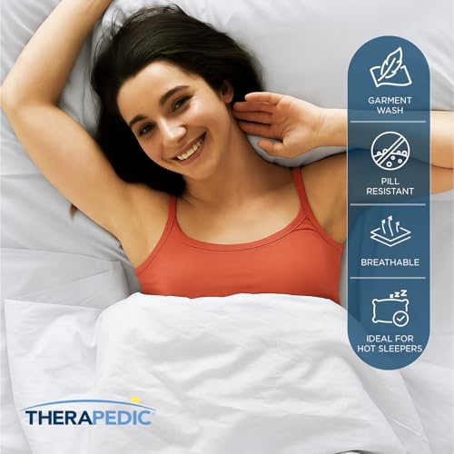 Therapedic 100% Egyptian Cotton Queen 6-Piece Sheet Set – Naturally Cooling & Breathable Sateen, Preshrunk Garment Wash, 16" Deep Pocket Fitted Sheet, Bonus Pillowcases, Soft & Durable - Dove - Image 3