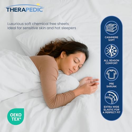 Therapedic 100% Egyptian Cotton Queen 6-Piece Sheet Set – Naturally Cooling & Breathable Sateen, Preshrunk Garment Wash, 16" Deep Pocket Fitted Sheet, Bonus Pillowcases, Soft & Durable - Dove - Image 2