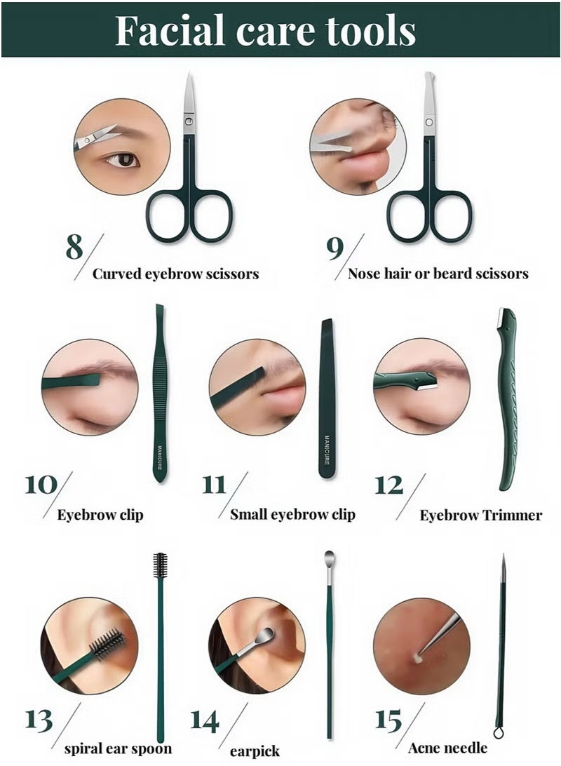 مجموعة مقص أظافر احترافية 22 في 1، مقص أظافر باللون الأخضر - Image 5