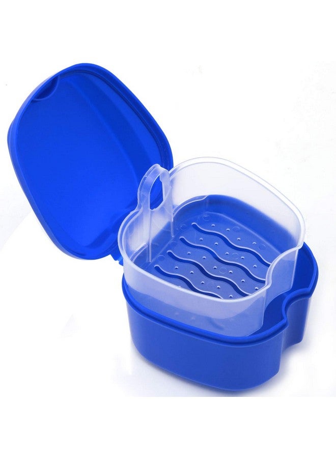 Coolrunner Denture Case, Denture Cup with Strainer, Coolrunner Denture Bath Box False Teeth Storage Box with Basket Net Container Holder for Travel, Retainer Cleaning (Blue) (Dark Blue) - Image 1