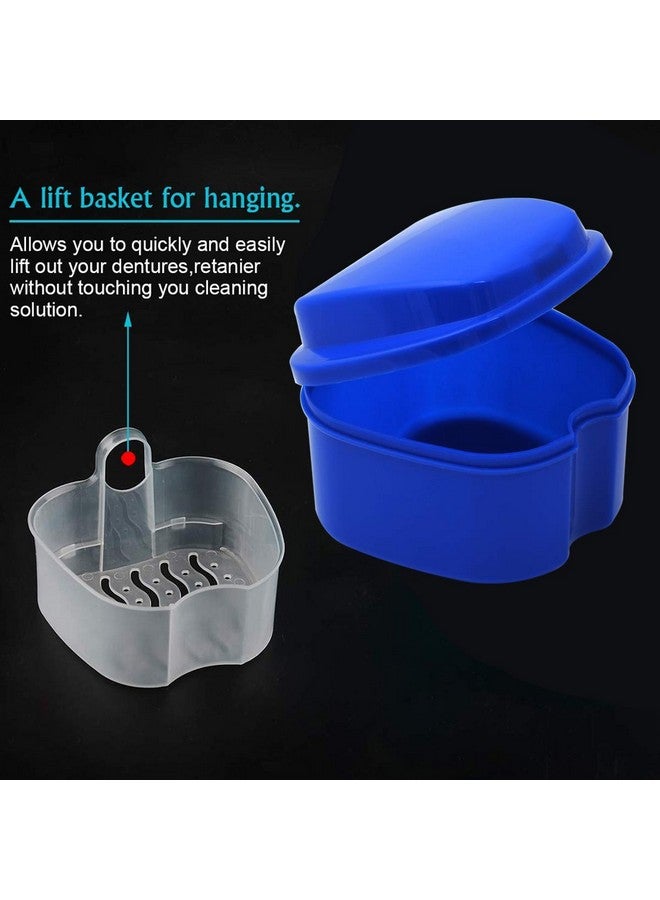 Coolrunner Denture Case, Denture Cup with Strainer, Coolrunner Denture Bath Box False Teeth Storage Box with Basket Net Container Holder for Travel, Retainer Cleaning (Blue) (Dark Blue) - Image 3
