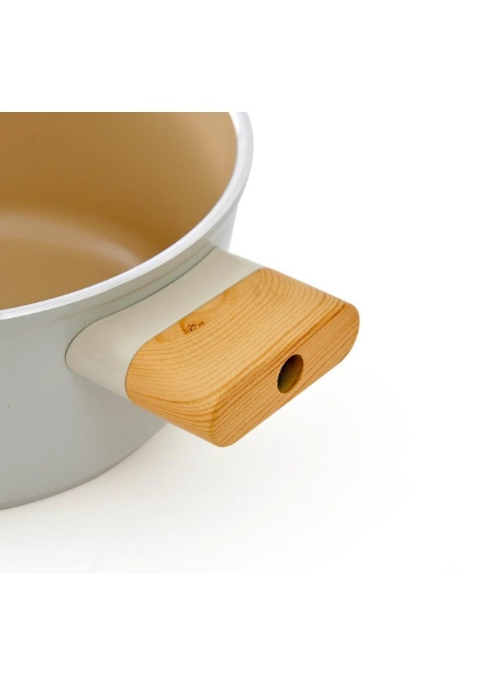 Homemaker Swiss Crystal High Quality Ceramic Coating Non-Stick Casserole - 28cm- Glass Lid With Protective Silicon Edge - Natural Wood Handles and Knob - Beige  - Image 3