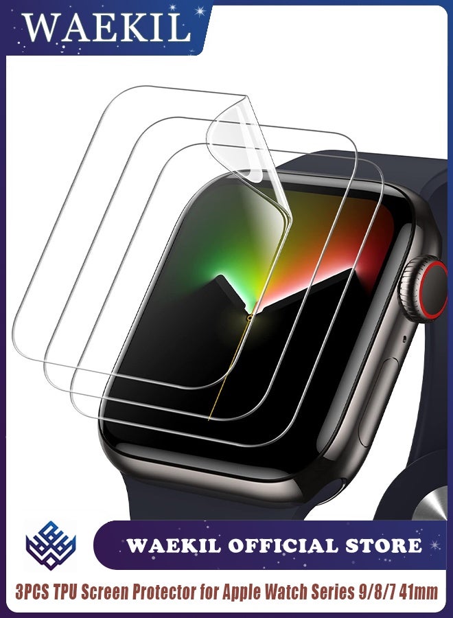 WAEKIL 3-Pack TPU Screen Protector for Apple Watch Series 9/8/7 41mm - HD Clear Anti-Scratch, Flexible - Image 1
