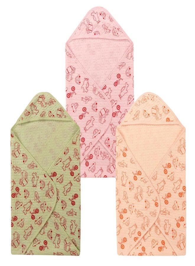 Dikary Hooded Baby Towel - Premium Soft Baby Bath Towel for Bathtub for Newborn, Infant - Ultra Absorbent, Natural Baby Stuff Towel for Boy and Girl (Pink Green Peach) - Image 1