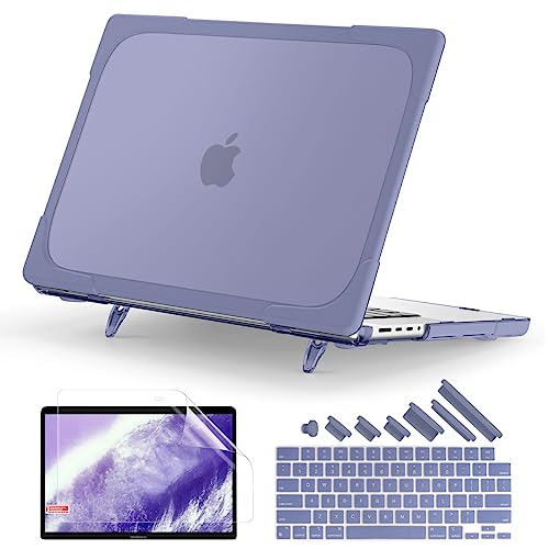 Batianda Heavy Duty Case for New MacBook Pro 16 inch 2026 M5 2024 M4 2023 M3 2021 M2 Pro Max Chip- Ergonomic Foldable Kickstand (Holds 22lbs/Zero Wobble) Matte Rugged Armor Cover, Lavender Grey - Image 1