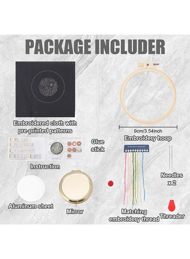 ليمون طقم مرآة مطرزة بتطريز متقاطع، مرآة باقة، مرآة عتيقة قابلة للطي، مرآة معدنية قابلة للتطريز، للنساء مع تعليمات. - Image 2