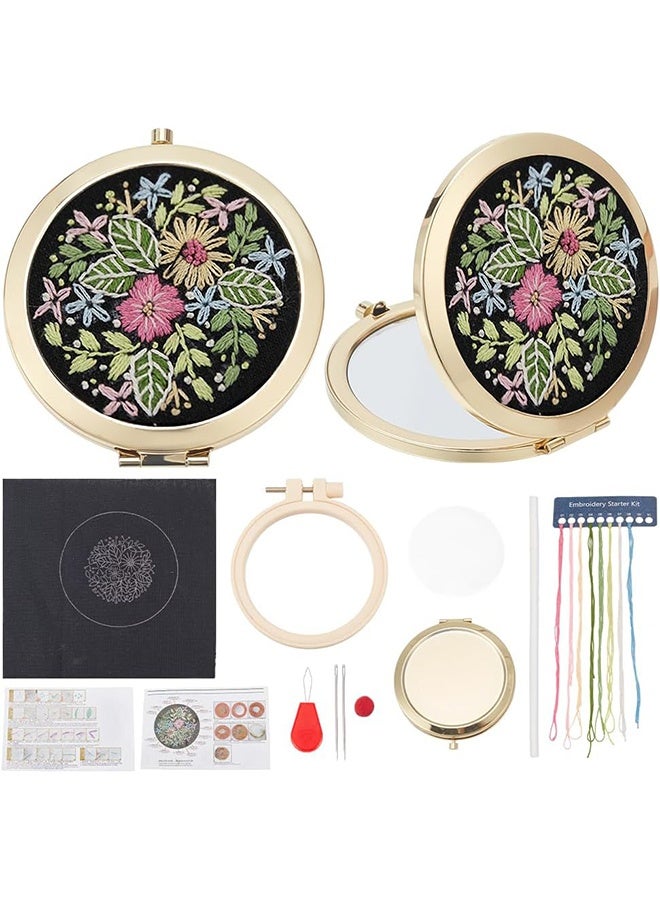 ليمون طقم مرآة مطرزة بتطريز متقاطع، مرآة باقة، مرآة عتيقة قابلة للطي، مرآة معدنية قابلة للتطريز، للنساء مع تعليمات. - Image 1