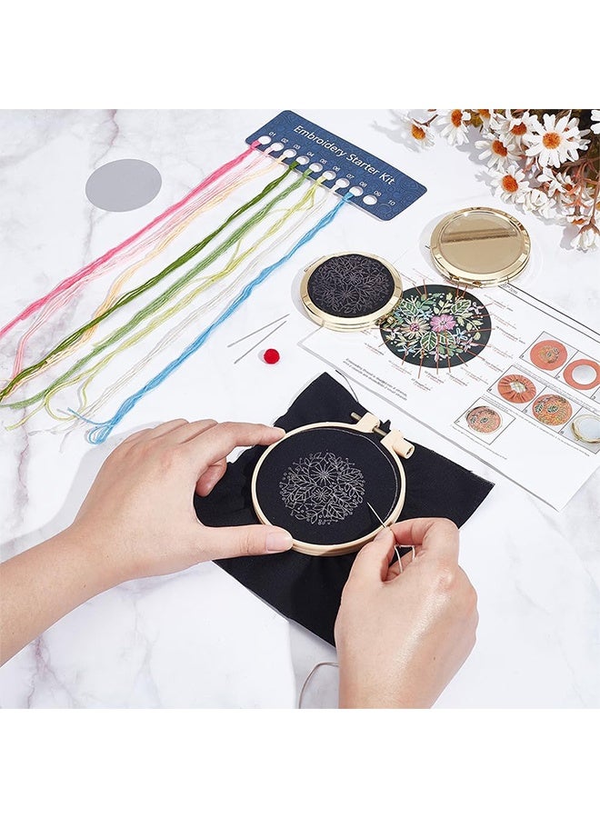 ليمون طقم مرآة مطرزة بتطريز متقاطع، مرآة باقة، مرآة عتيقة قابلة للطي، مرآة معدنية قابلة للتطريز، للنساء مع تعليمات. - Image 4