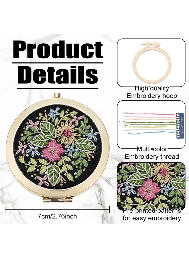 ليمون طقم مرآة مطرزة بتطريز متقاطع، مرآة باقة، مرآة عتيقة قابلة للطي، مرآة معدنية قابلة للتطريز، للنساء مع تعليمات. - Image 5