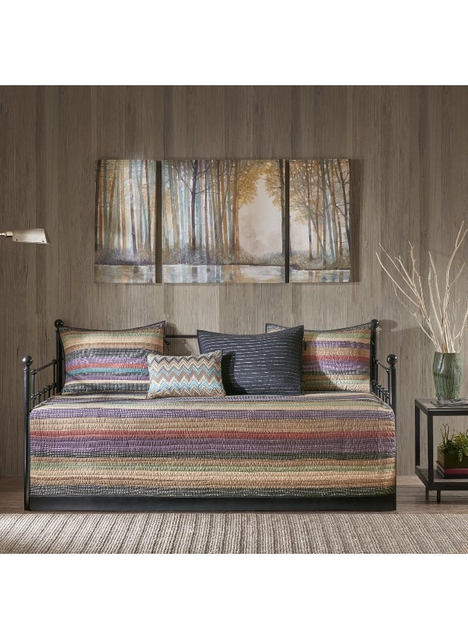 madison park Madison Park Daybed Cover Double Sided Quilting Casual Design All Season Bedding Set with Bedskirt, Matching Shams, Decorative Pillow, 75 in x 39 in, Yosemite, Purple Teal  - Image 1