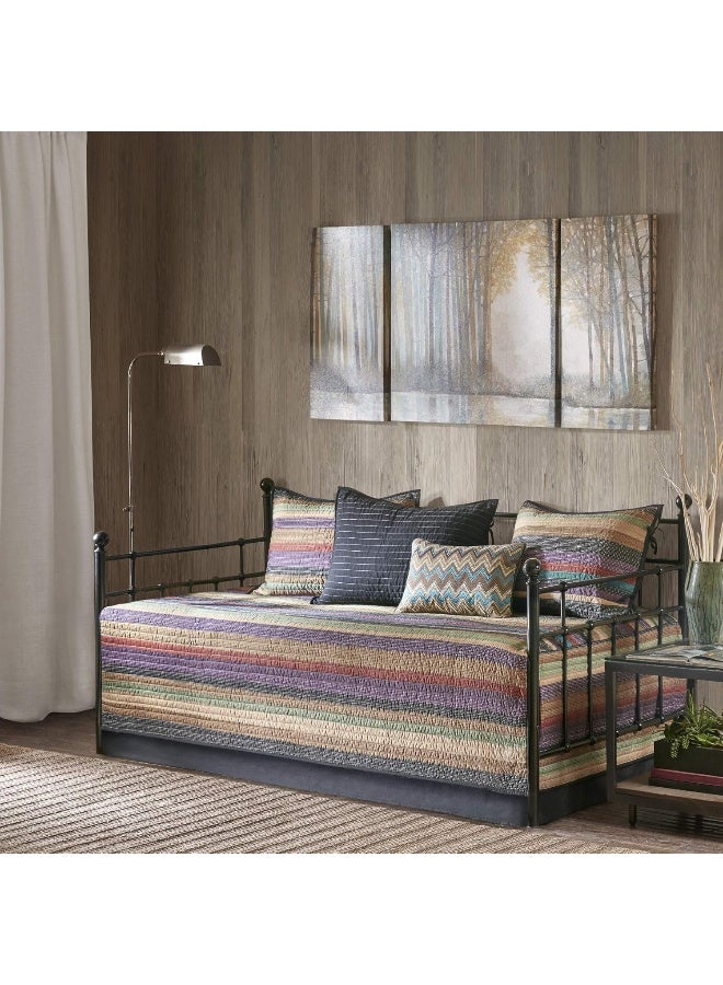 madison park Madison Park Daybed Cover Double Sided Quilting Casual Design All Season Bedding Set with Bedskirt, Matching Shams, Decorative Pillow, 75 in x 39 in, Yosemite, Purple Teal  - Image 2